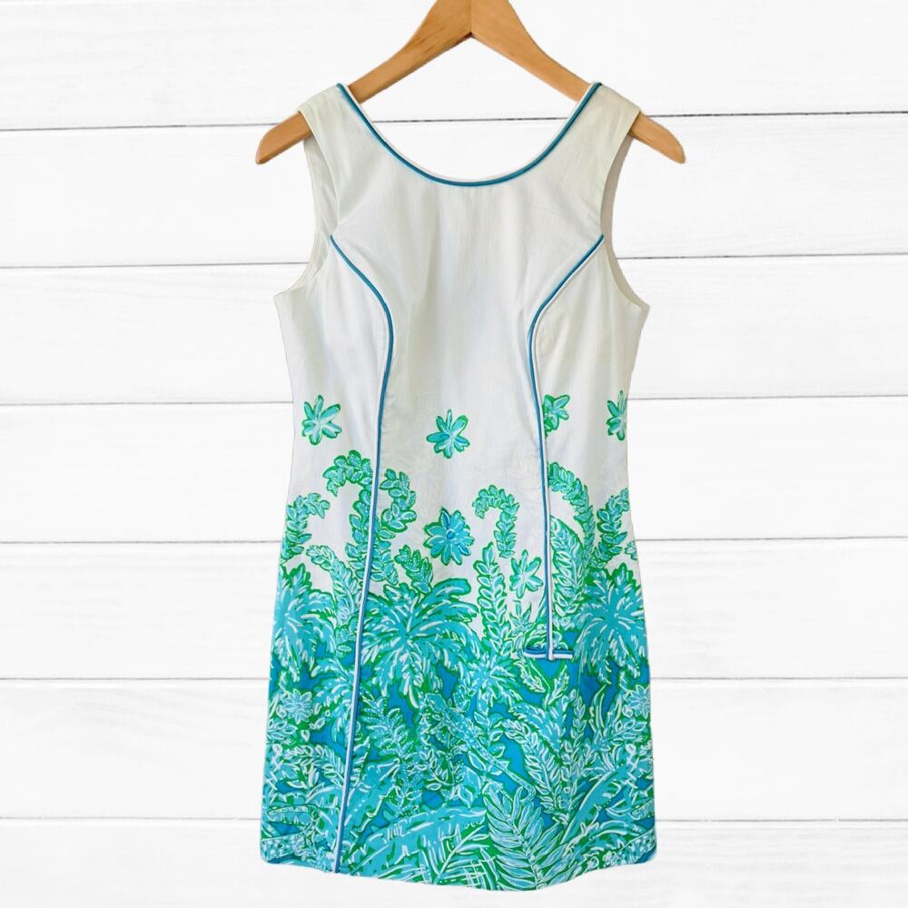 Lilly Pulitzer Carlow Shift Mini Dress Size 6 Resort White Palm Party Blue - Picture 11 of 12